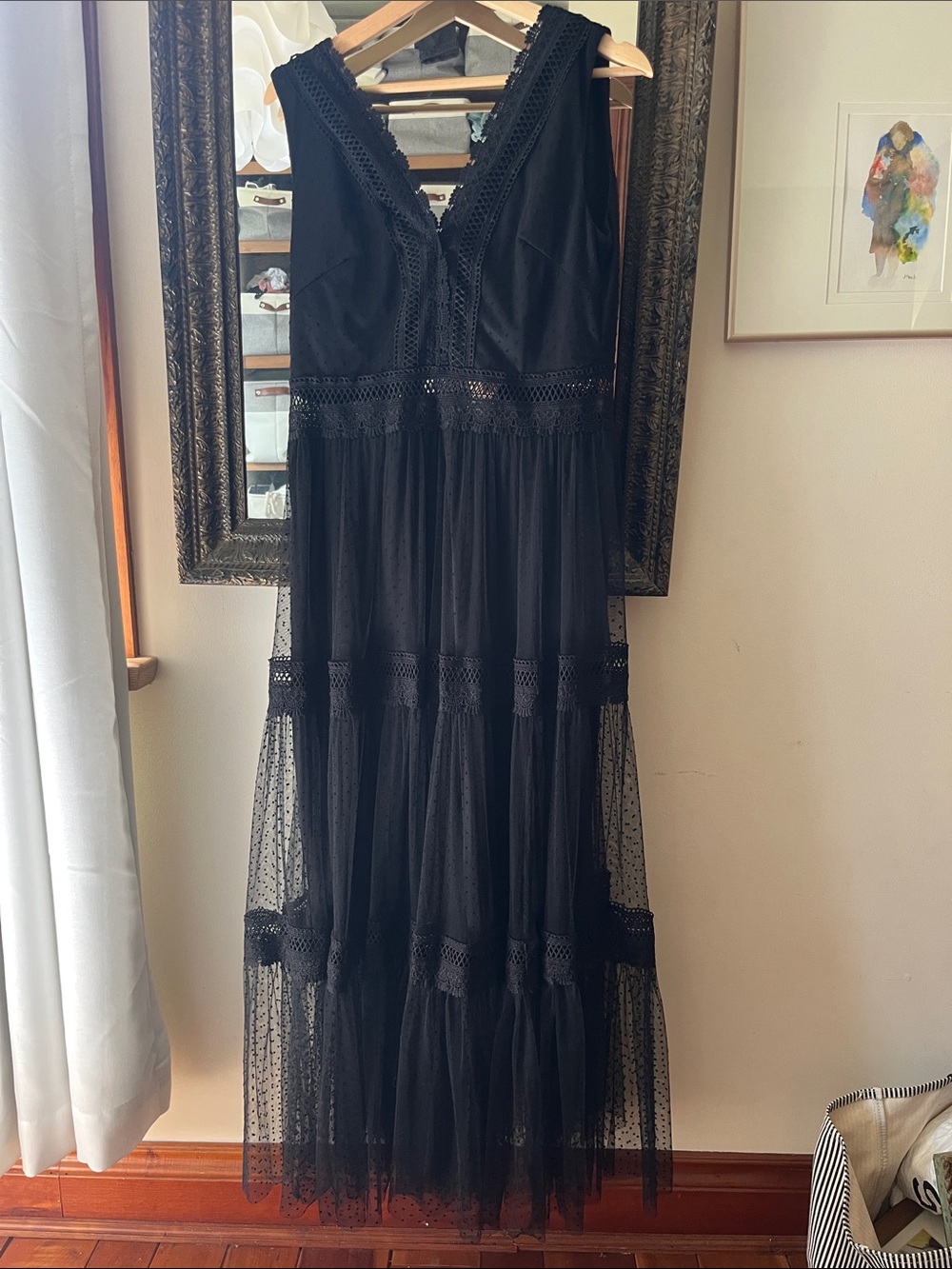 Black Lace & Dot-Tulle Tiered Maxi Dress - Women